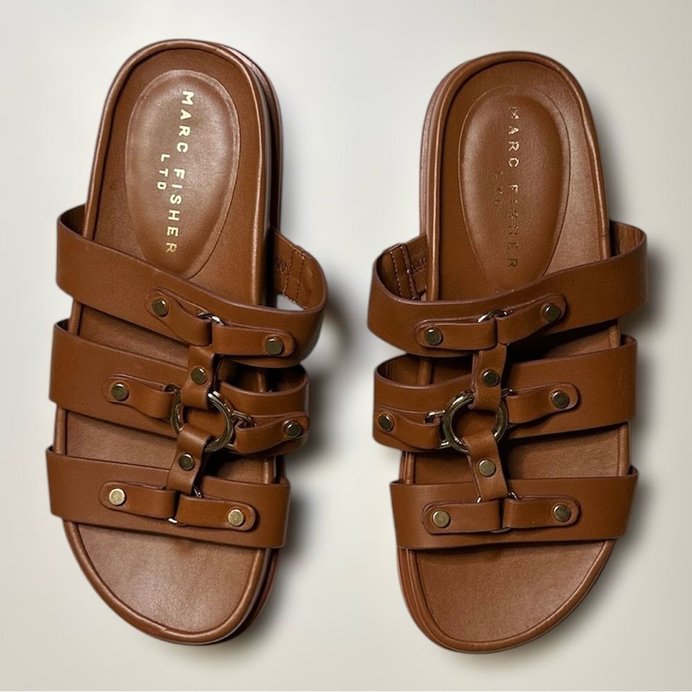 NWOB Marc Fisher Verity Slip-On Casual Sandal in Natural Leather - Size 7.5 - Picture 2 of 10
